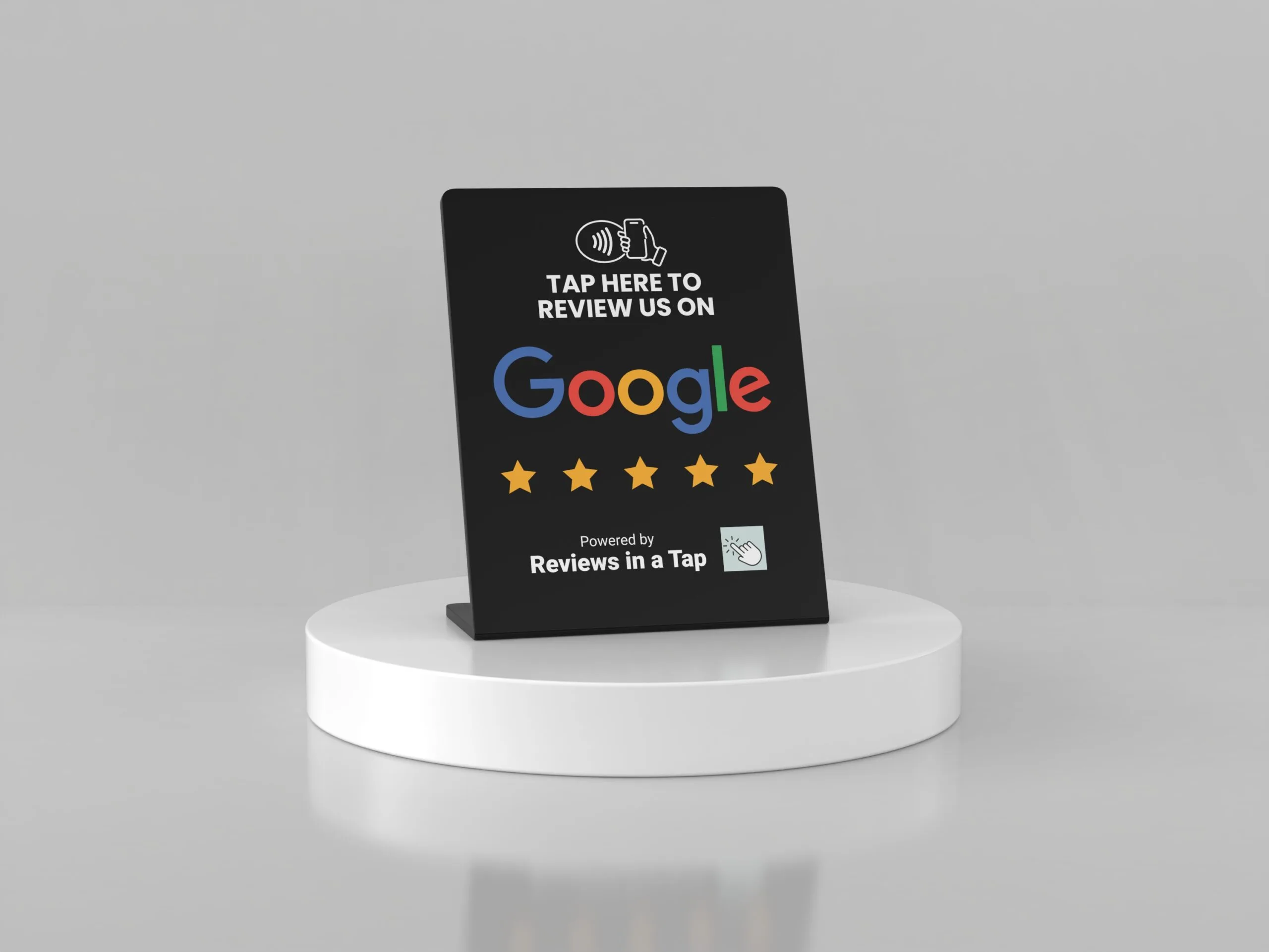 reviews in a tap black stand