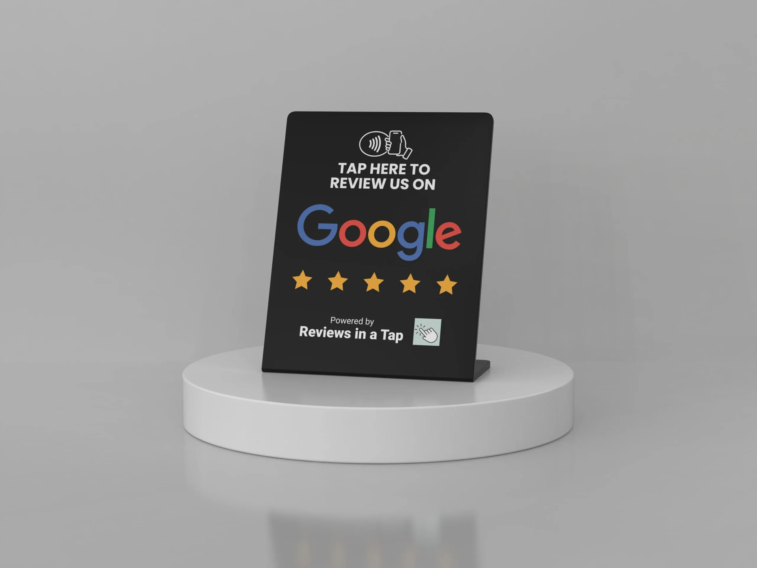 reviews in a tap black stand